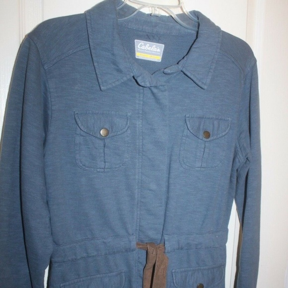 Cabela's lightweight jacket Heather blue snap closure brown suede trim SMALL…EUC - Picture 4 of 8